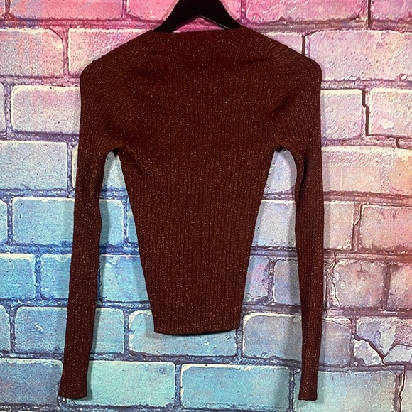 A New Day Metallic Ribbed Long Sleeve Sweater Rust Red Shimmer Knit Size M Top - Picture 6 of 10
